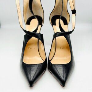 Christian Louboutin Black Pointed‑Toe Ankle Strap Heels | Size 7